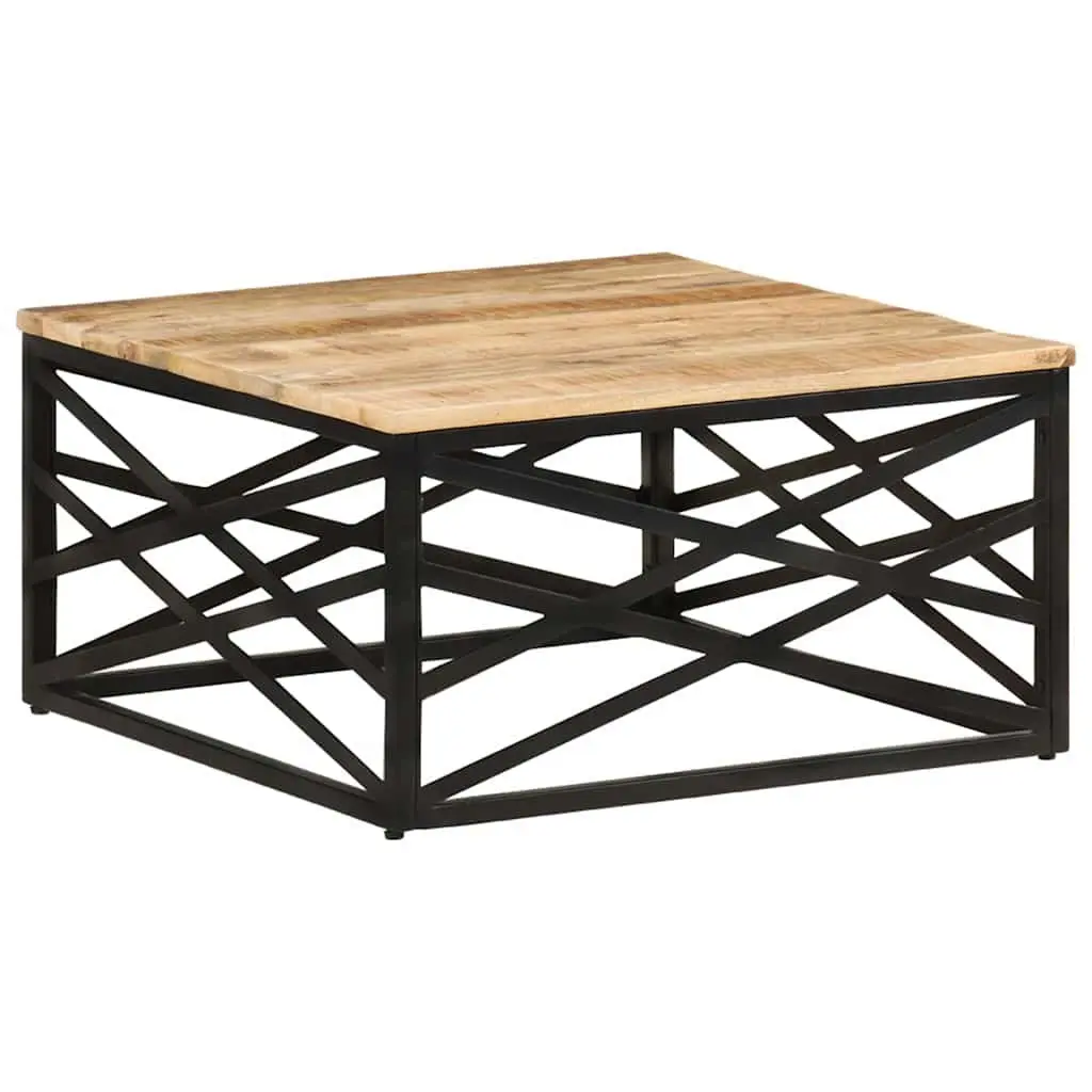 Mango Wood Coffee Table 68x68x35 cm Brown with Sturdy Cast Steel Legs for Living Room