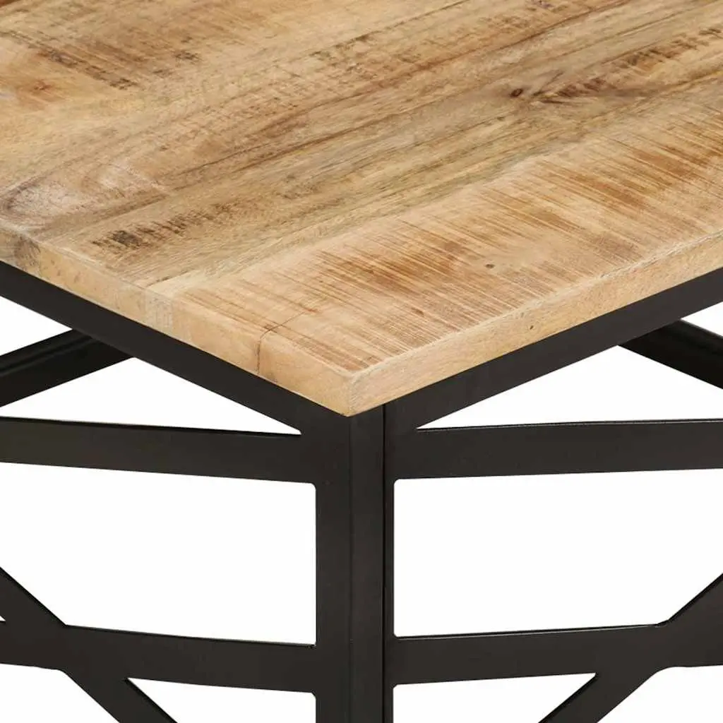 Mango Wood Coffee Table 68x68x35 cm Brown with Sturdy Cast Steel Legs for Living Room
