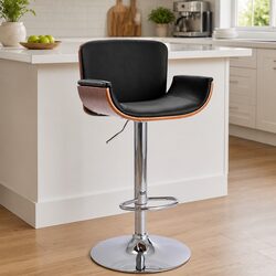 Practical Black Bar Stool with Adjustable Height for Home Use