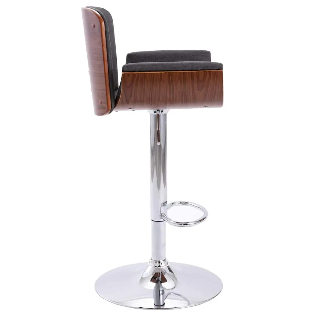 Bar Stool Grey Fabric Padded Seat Wooden Frame Metal Footrest Gas Lift Height