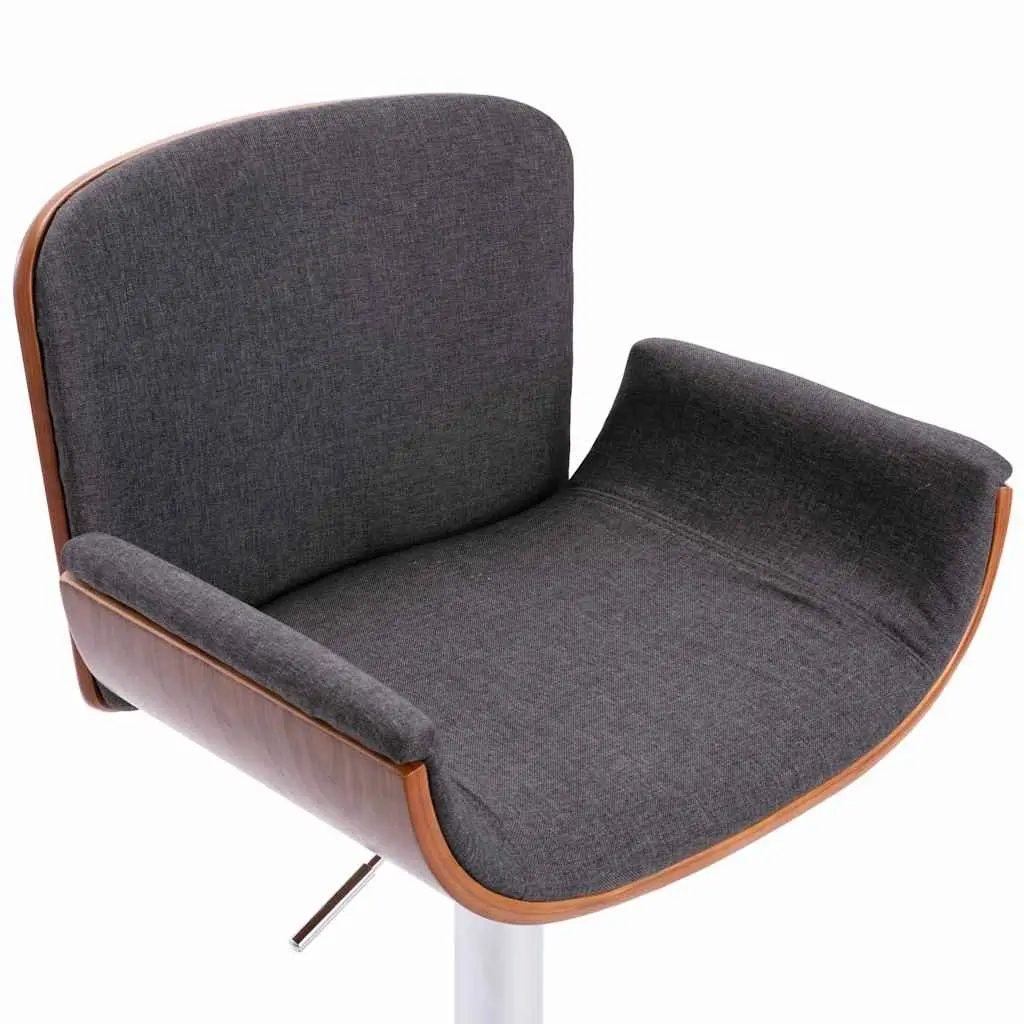 Bar Stool Grey Fabric Padded Seat Wooden Frame Metal Footrest Gas Lift Height