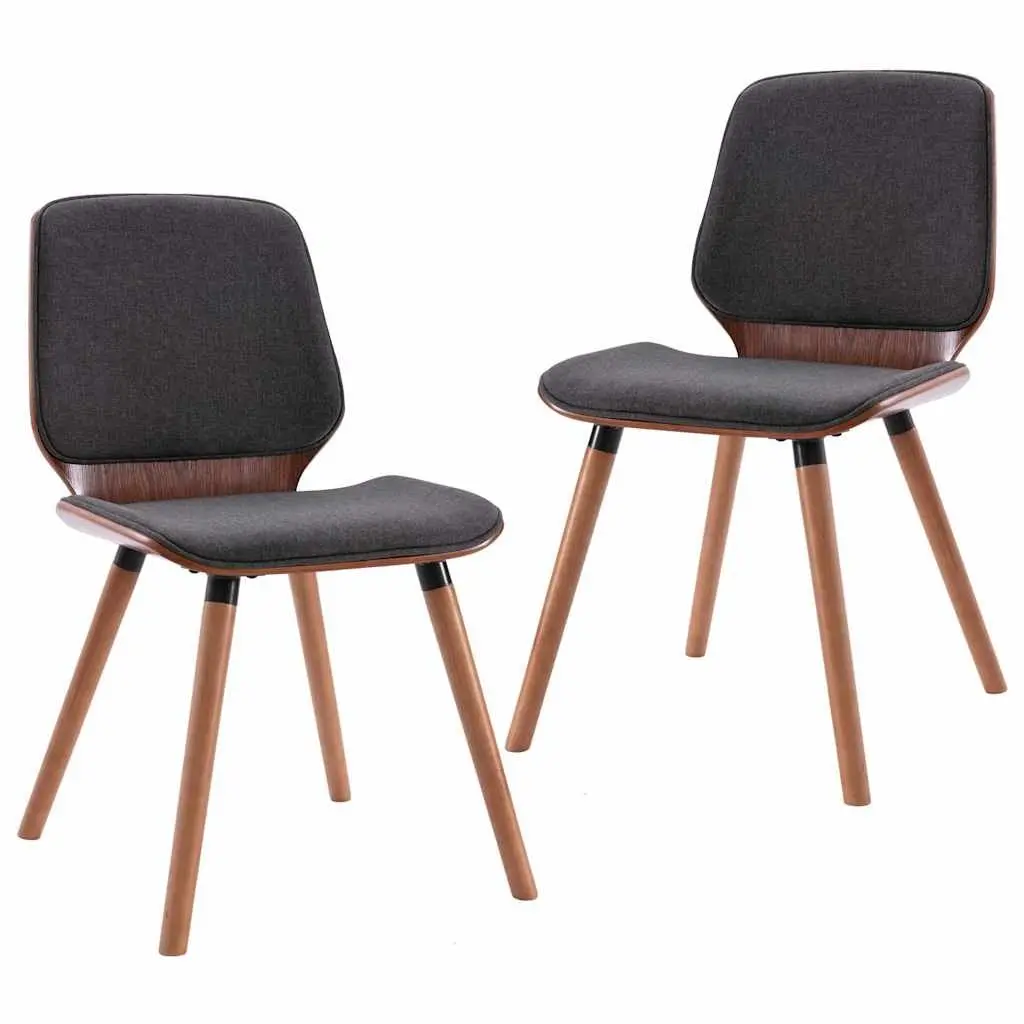 Set of 2 Contemporary Dining Chairs Grey Upholstered Soft Fabric Wood Frame Kitchen Room Seating