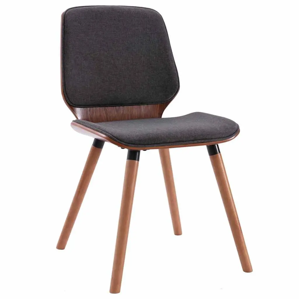 Set of 2 Contemporary Dining Chairs Grey Upholstered Soft Fabric Wood Frame Kitchen Room Seating