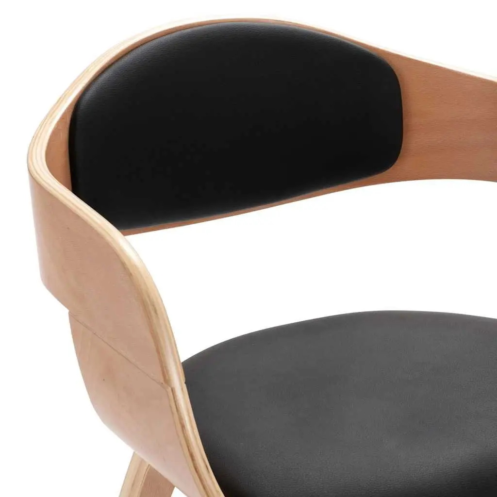 Dining Chairs Bent Wood Frame Faux Leather Seat Black Set of 2