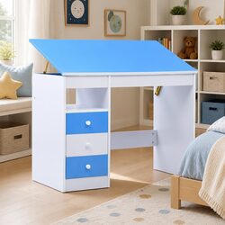 Functional Children's Blue & White Study Desk with Ergonomic Design