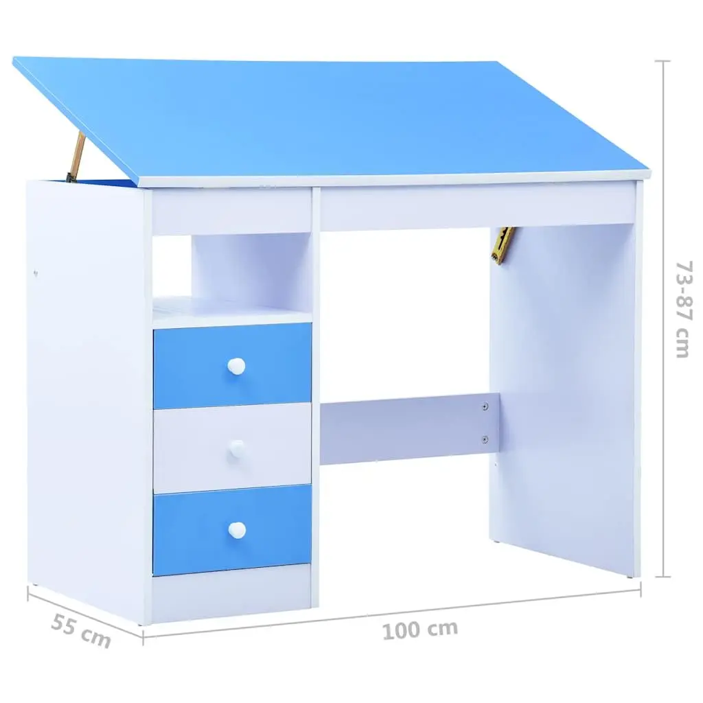 Children's Drawing Study Desk Engineered Wood Tiltable Blue White