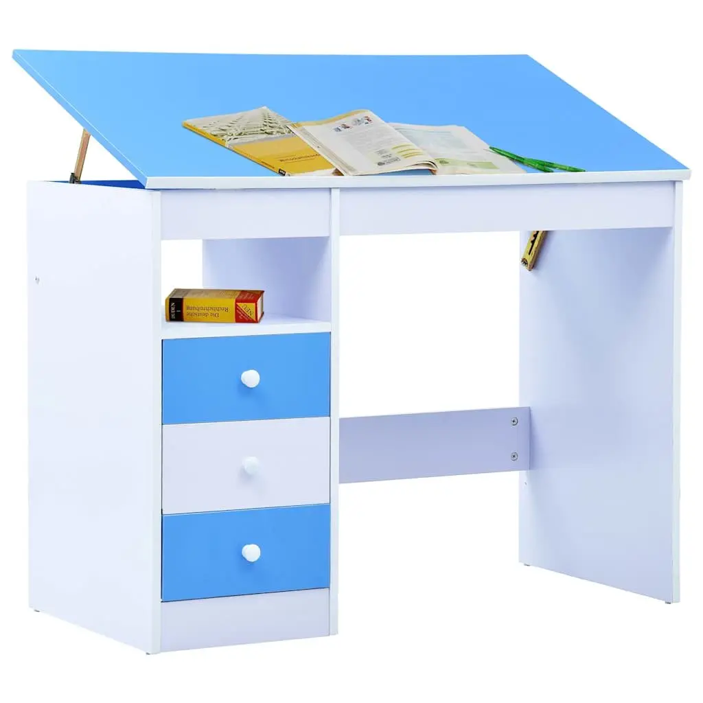 Children's Drawing Study Desk Engineered Wood Tiltable Blue White