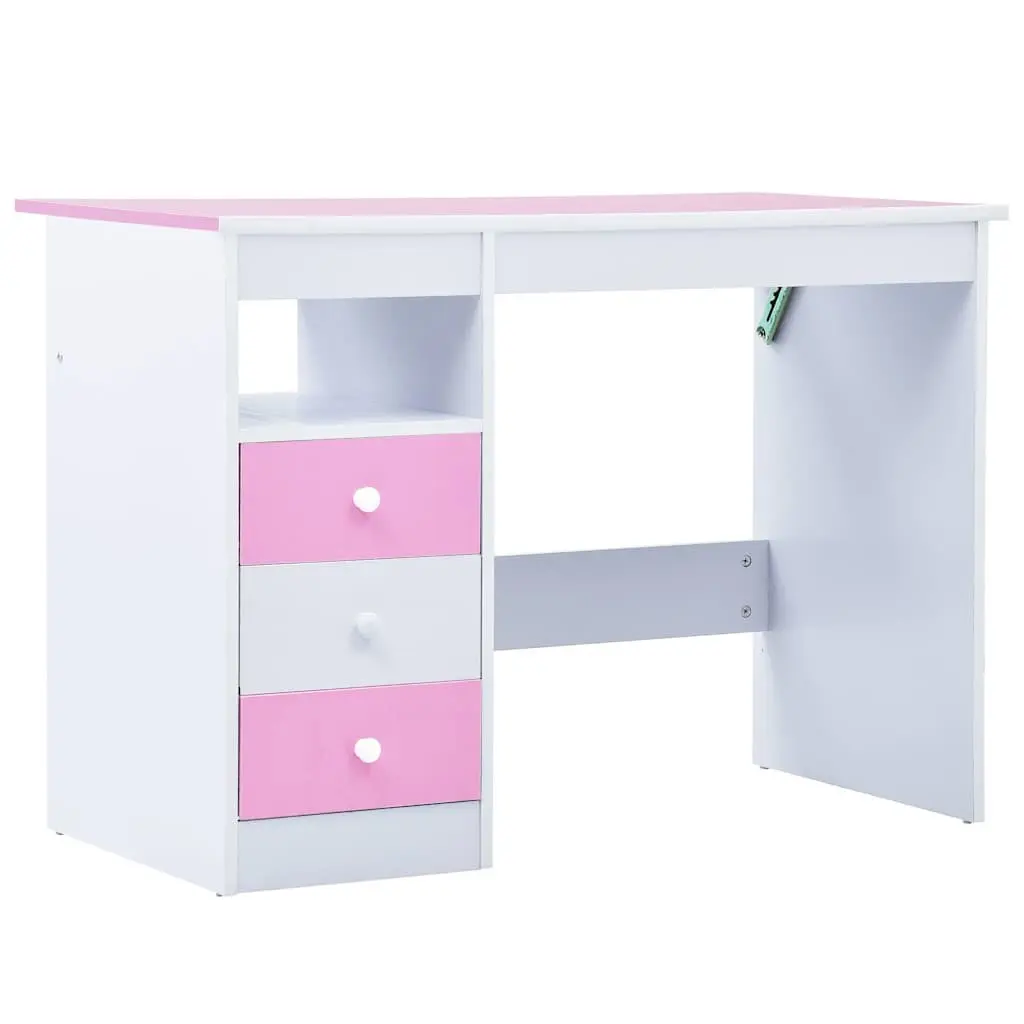 Children's Study Desk Engineered Wood Tiltable Pink White
