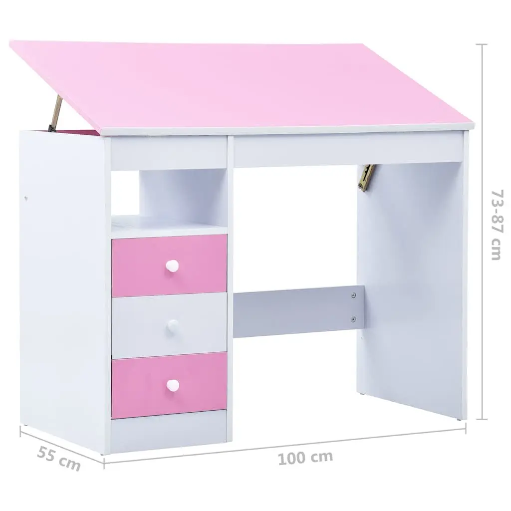 Children's Study Desk Engineered Wood Tiltable Pink White