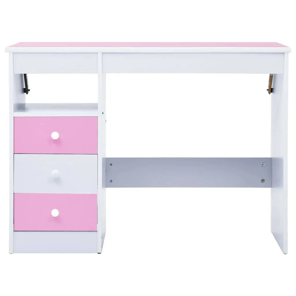 Children's Study Desk Engineered Wood Tiltable Pink White