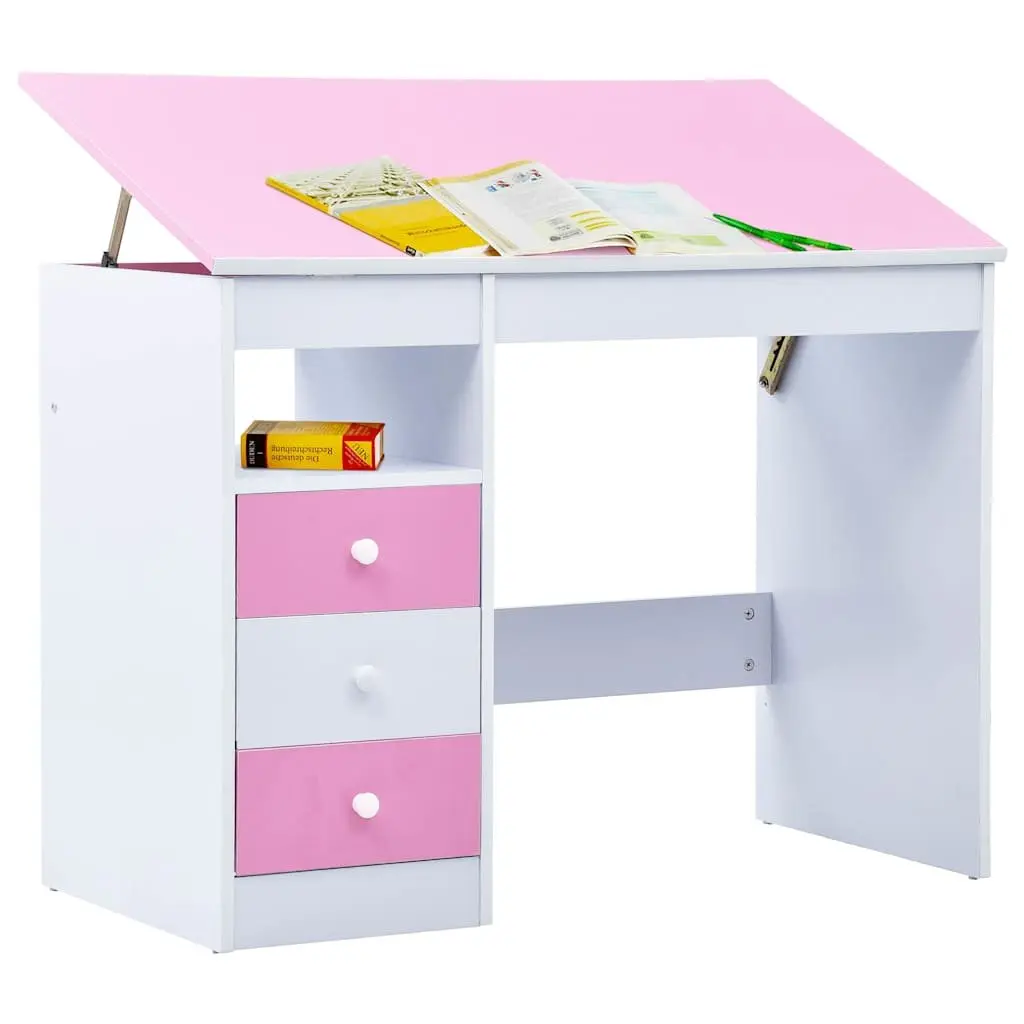 Children's Study Desk Engineered Wood Tiltable Pink White