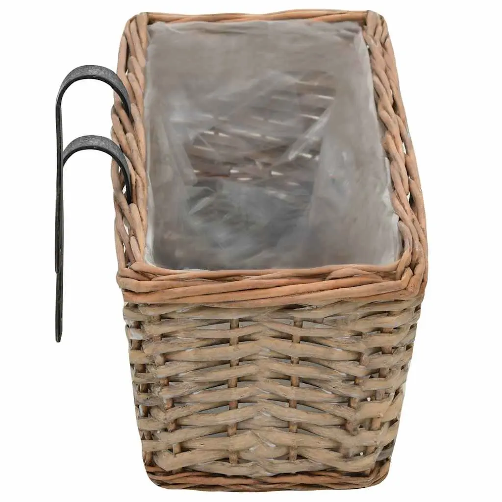 Wicker Planter Set of 2 Brown 80 cm with PE Lining for Balcony Garden Outdoor Use