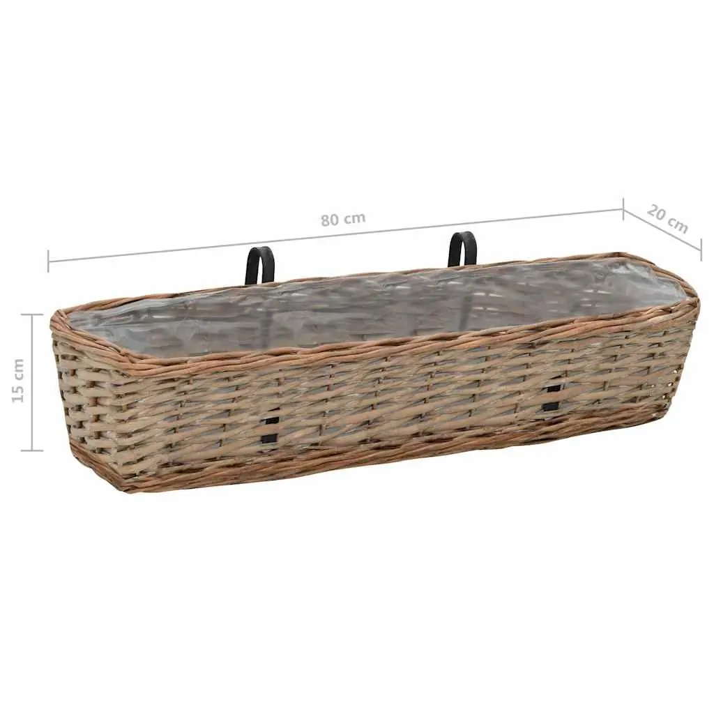 Wicker Planter Set of 2 Brown 80 cm with PE Lining for Balcony Garden Outdoor Use