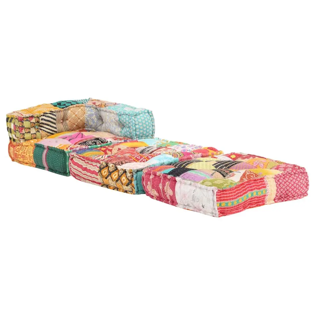 Modular Pouffe Cotton Fabric Multicolour Patchwork Living Room Seating