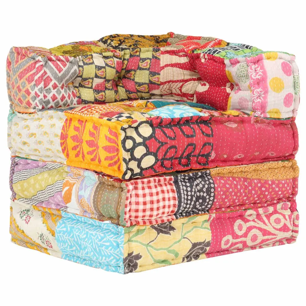 Modular Pouffe Cotton Fabric Multicolour Patchwork Living Room Seating