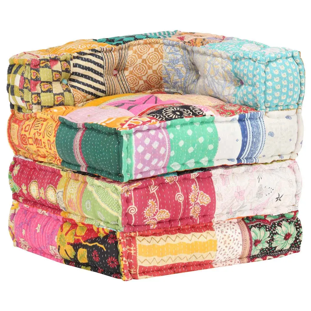 Modular Pouffe Cotton Fabric Multicolour Patchwork Living Room Seating