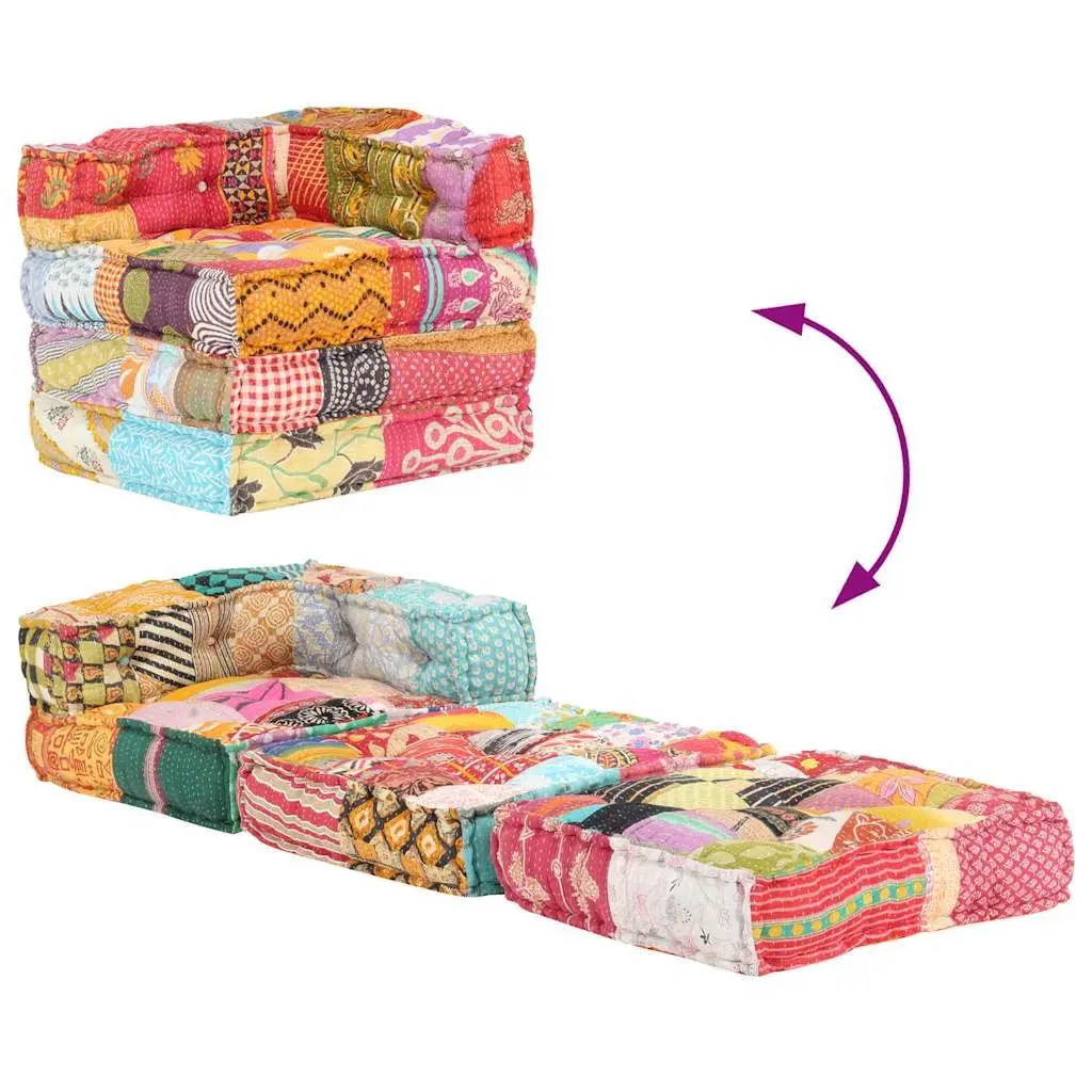 Modular Pouffe Cotton Fabric Multicolour Patchwork Living Room Seating