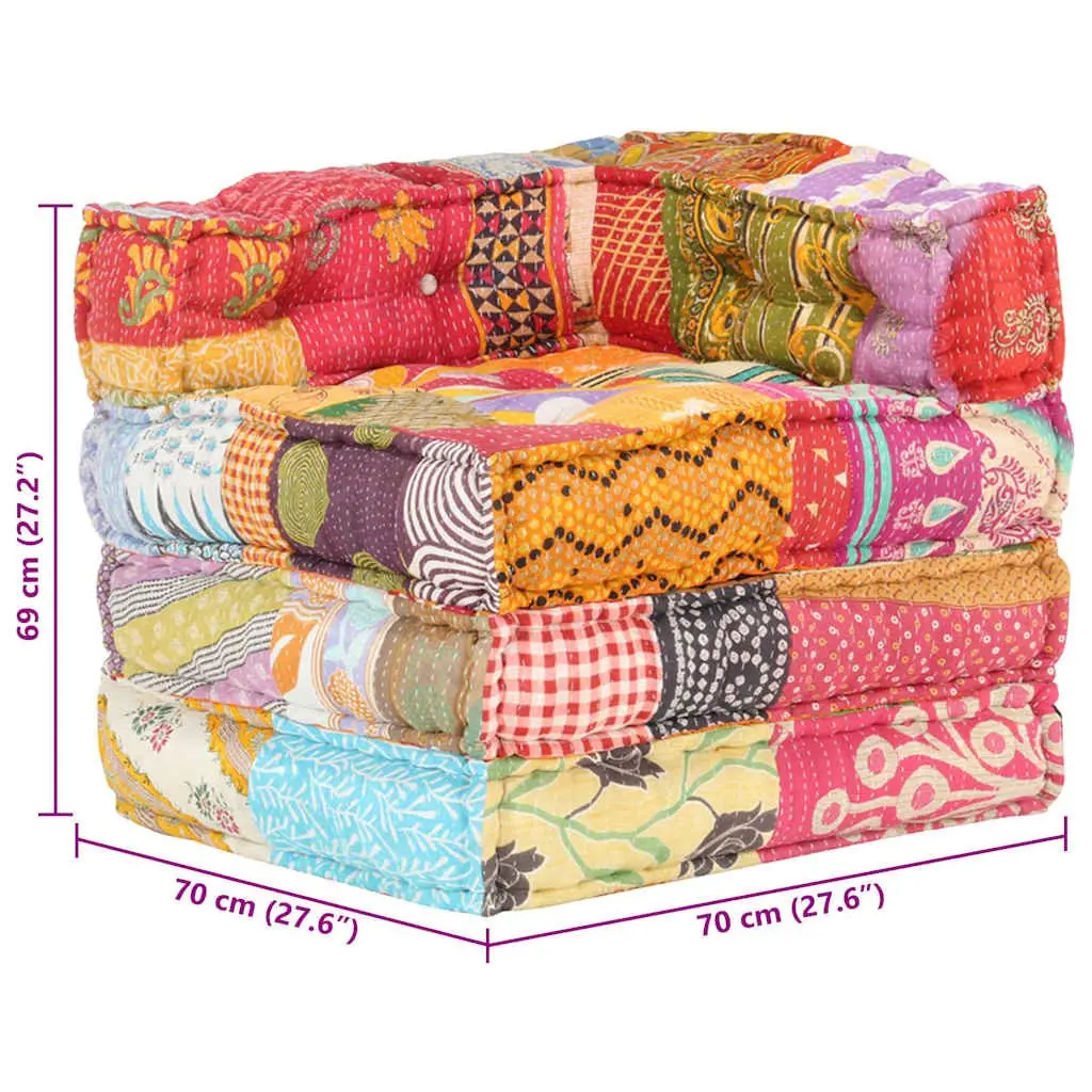 Modular Pouffe Cotton Fabric Multicolour Patchwork Living Room Seating