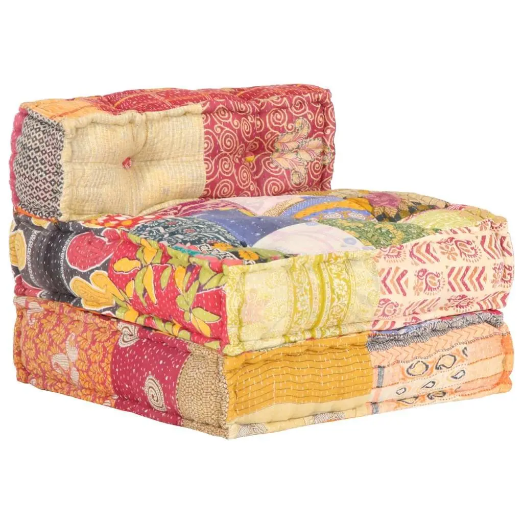 Modular Pouffe Patchwork Fabric Multicolour Convertible Sofa Chaise Lounge Chair