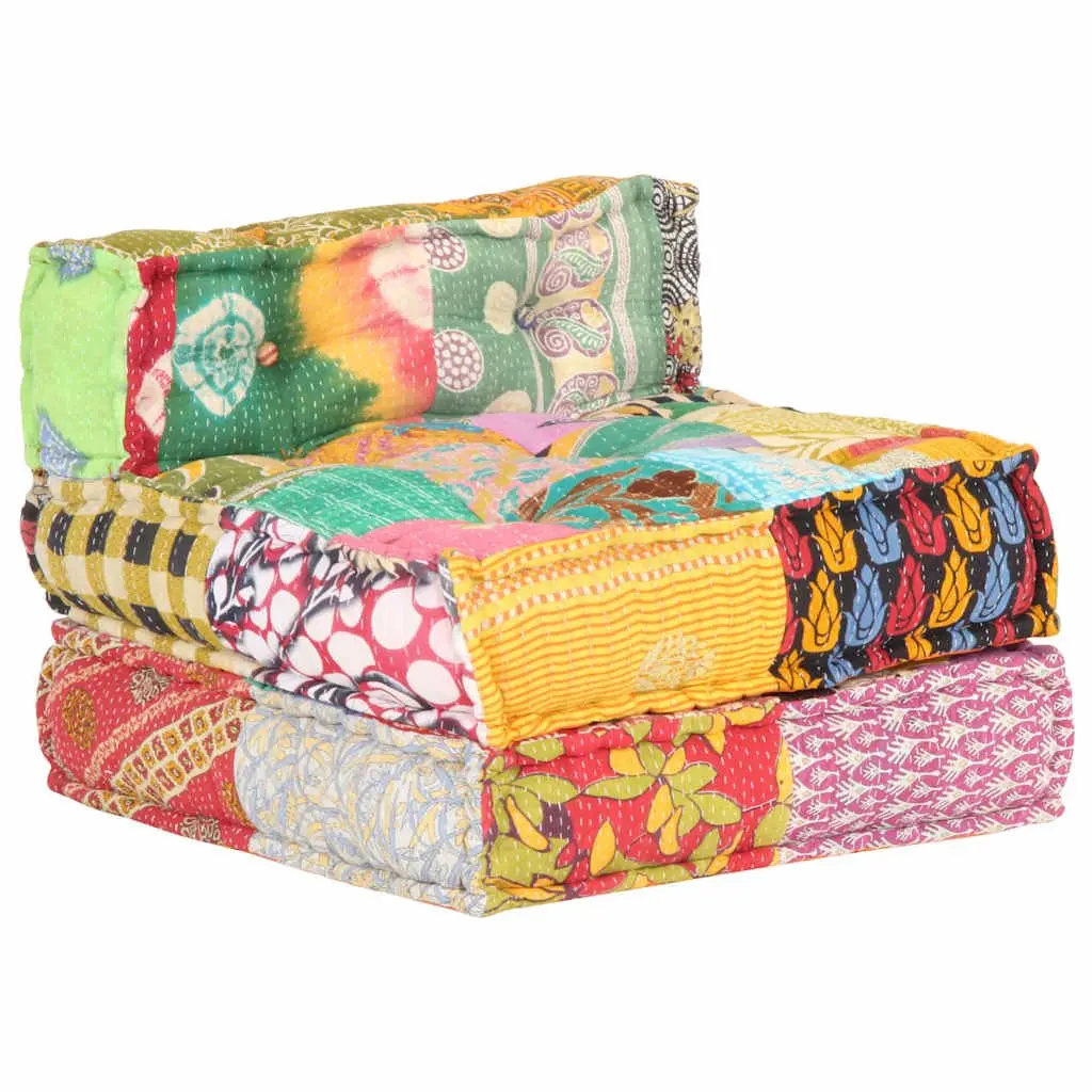 Modular Pouffe Patchwork Fabric Multicolour Convertible Sofa Chaise Lounge Chair