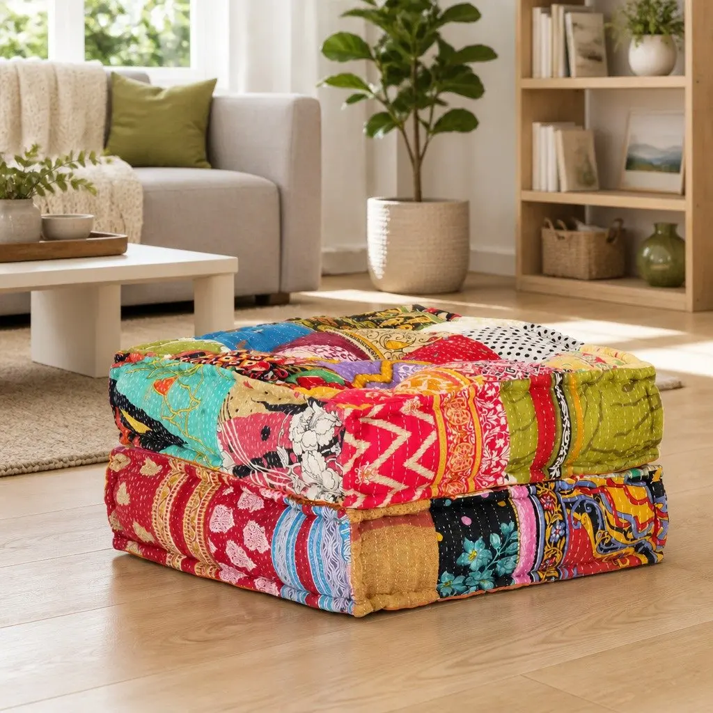 Patchwork Pouffe | Soft Fabric Ottoman Footrest