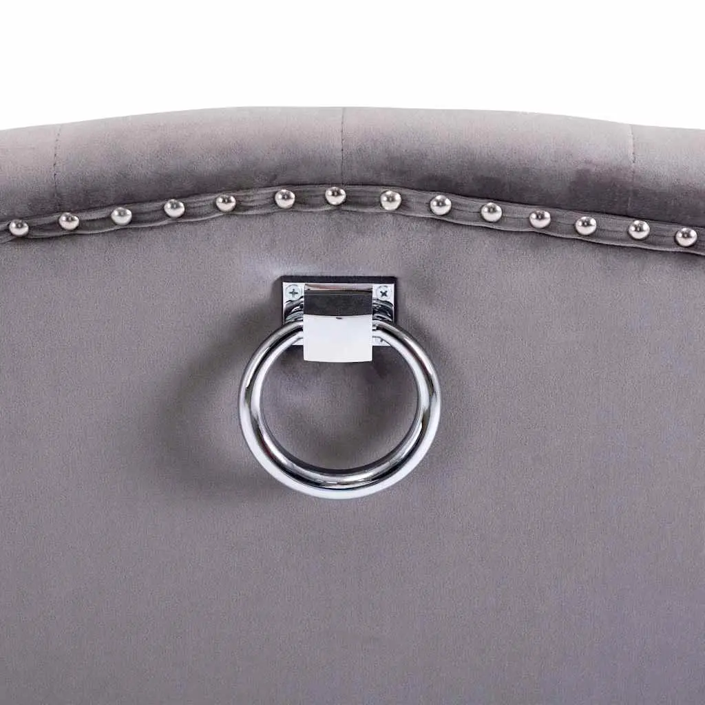 Dining Chair Velvet Upholstered Grey with Button Backrest and Metal Rivets Rubberwood Legs