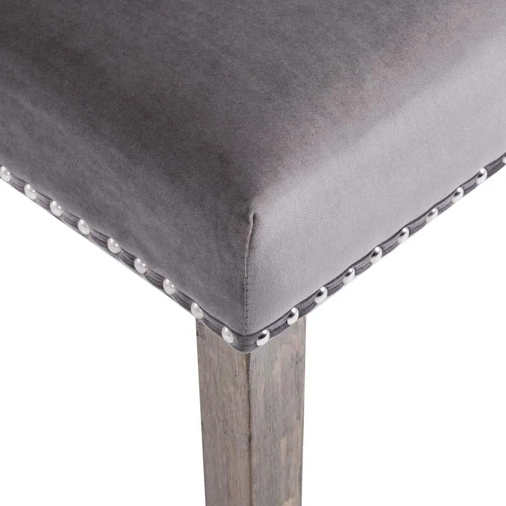 Dining Chair Velvet Upholstered Grey with Button Backrest and Metal Rivets Rubberwood Legs