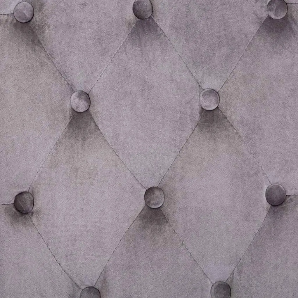Dining Chair Velvet Upholstered Grey with Button Backrest and Metal Rivets Rubberwood Legs