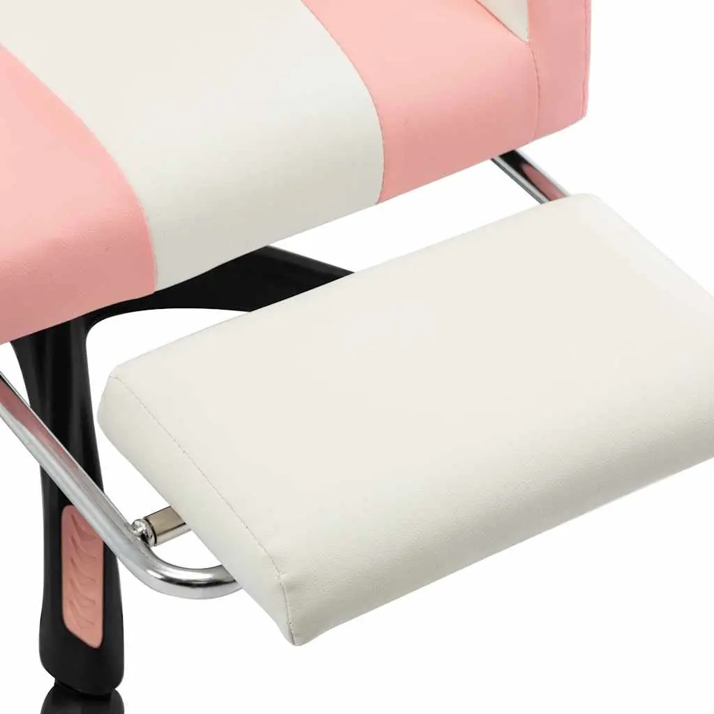 Racing Office Chair Pink White Faux Leather Reclining Footrest Swivel Desk Seat
