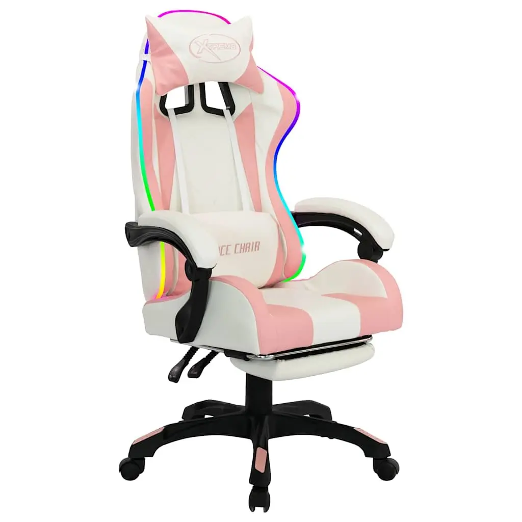 Racing Chair Faux Leather Adjustable Reclining Footrest Pink