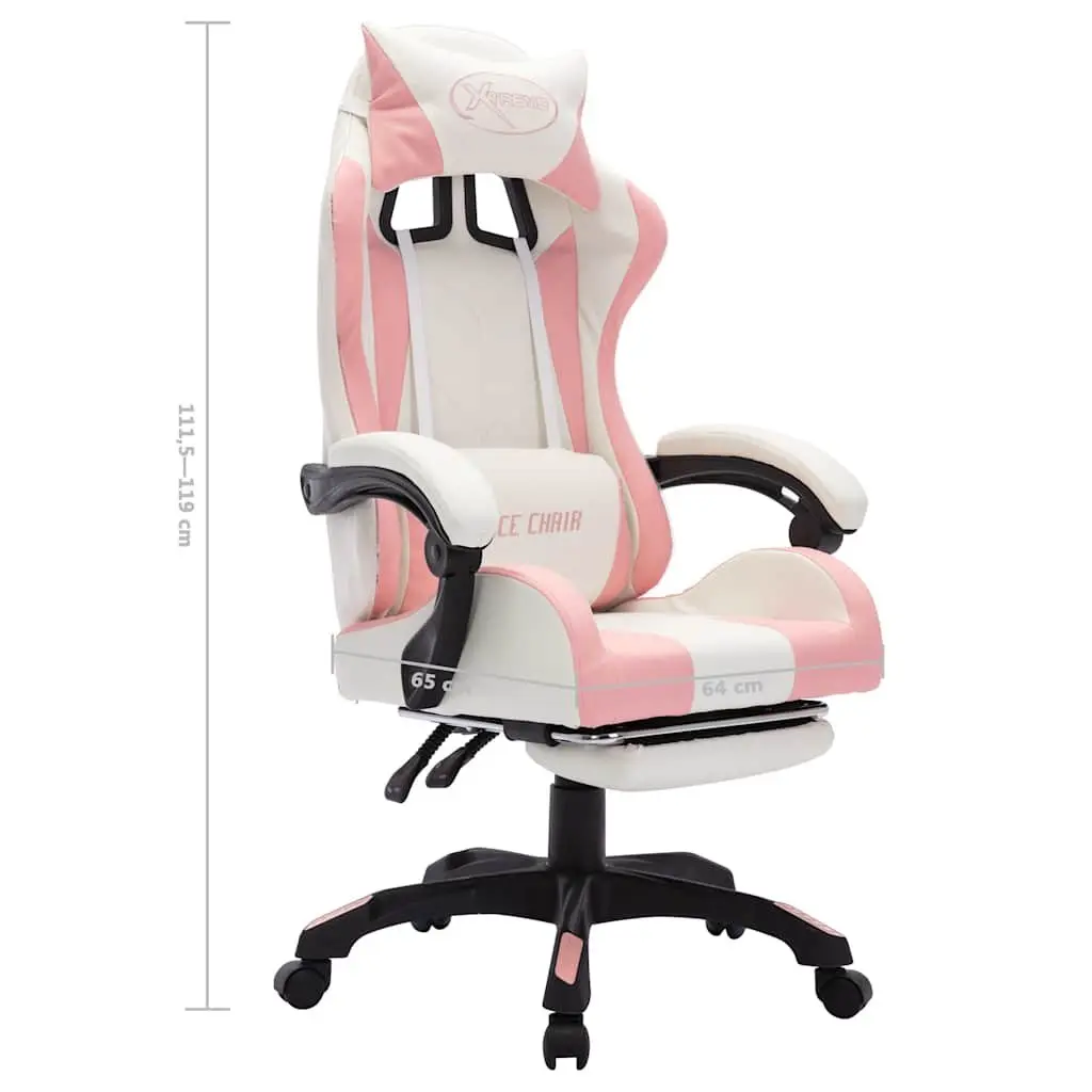 Racing Chair Faux Leather Adjustable Reclining Footrest Pink
