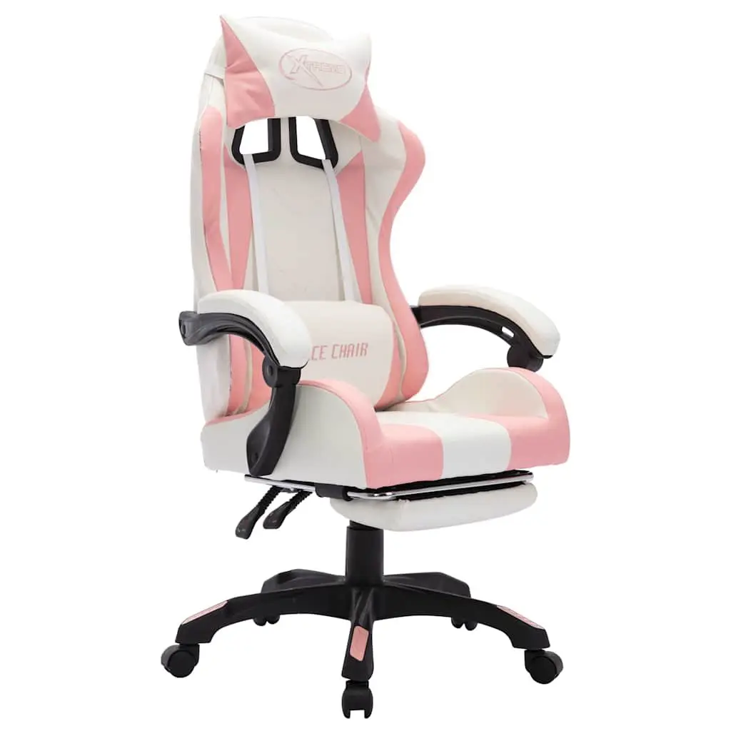 Racing Chair Faux Leather Adjustable Reclining Footrest Pink