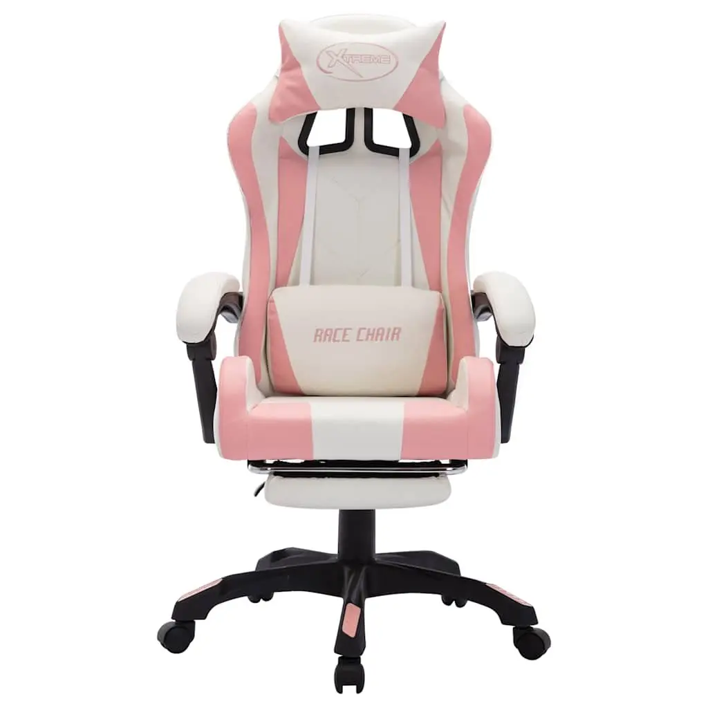 Racing Chair Faux Leather Adjustable Reclining Footrest Pink