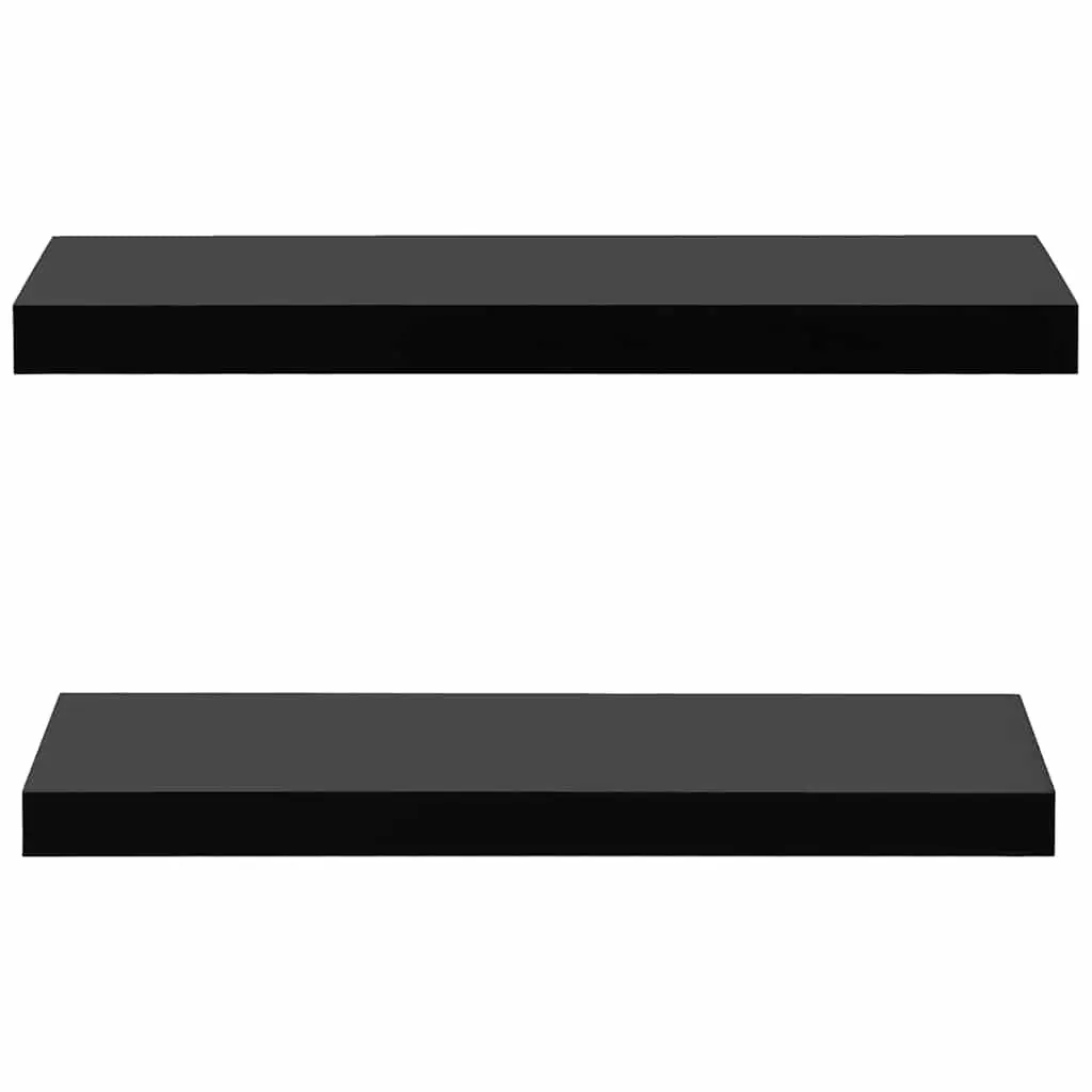 Floating Wall Shelves MDF Black 60 x 20 x 3.8 cm 2 Pieces Display Storage Home Decor Organiser