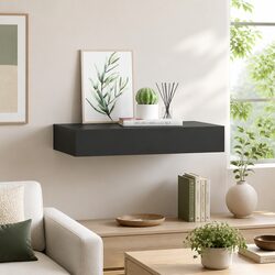 Black Floating Wall Shelf with Drawer