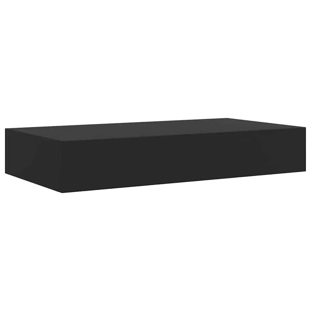 Floating Wall Shelf MDF Black 48x25x8 cm with Drawer Display Storage Organizer