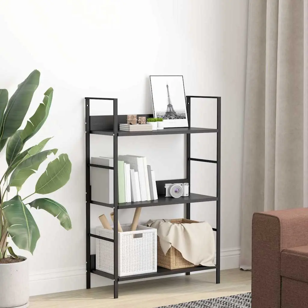 3-Layer Book Shelf Storage Cabinet Engineered Wood Black 60x27.6x90.5cm Standing