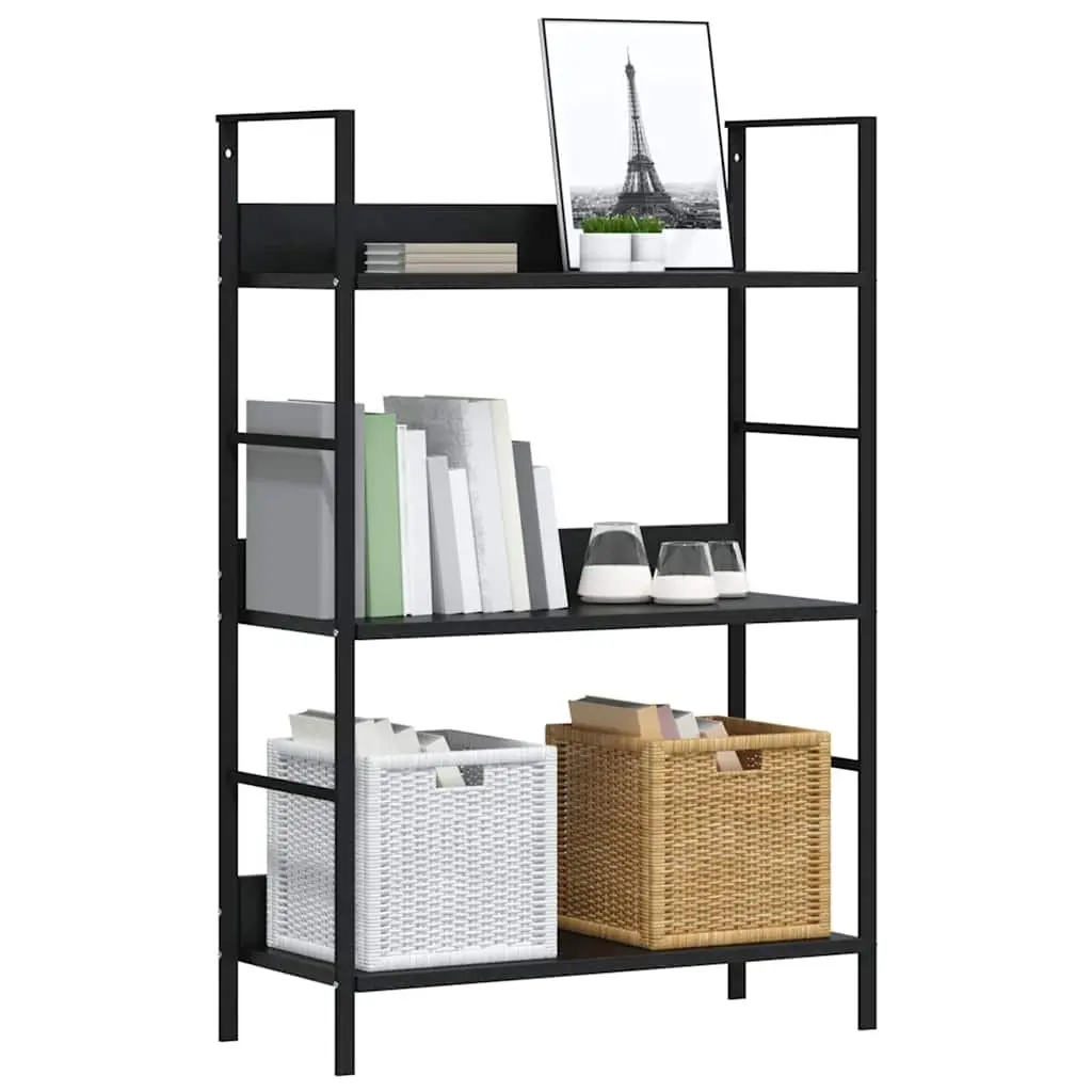 3-Layer Book Shelf Storage Cabinet Engineered Wood Black 60x27.6x90.5cm Standing