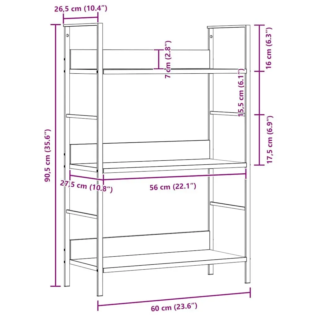 3-Layer Book Shelf Brown Engineered Wood Storage Cabinet Display Rack