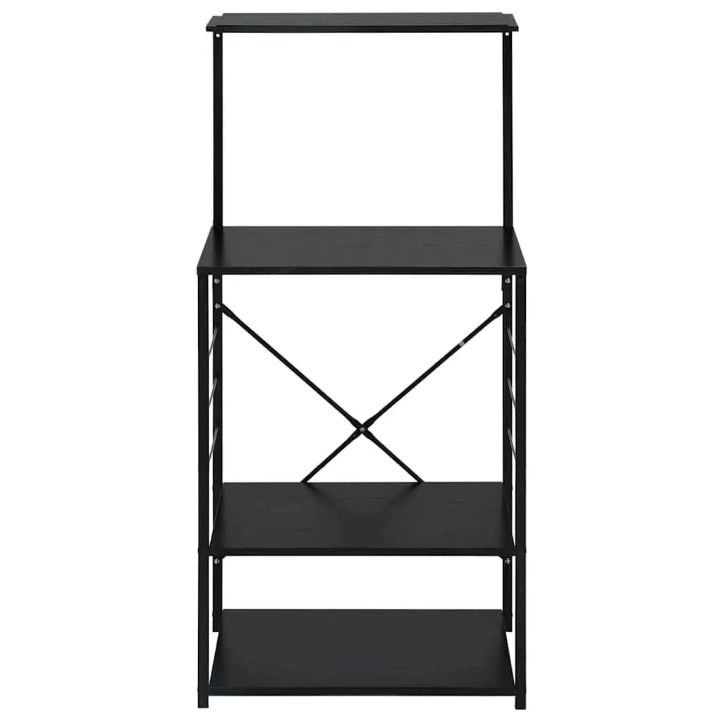 4 Tier Kitchen Organiser Shelf Black Engineered Wood for Microwaves and Kitchen Essentials