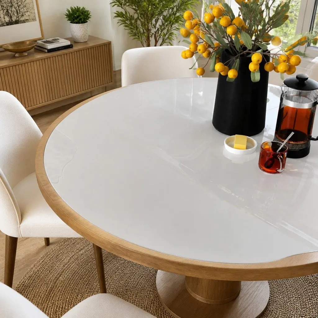 Transparent Round Table Protector 110cm Soft PVC Waterproof for Indoor and Outdoor Use Easy to Clean Dining Room Living Room Office Furniture