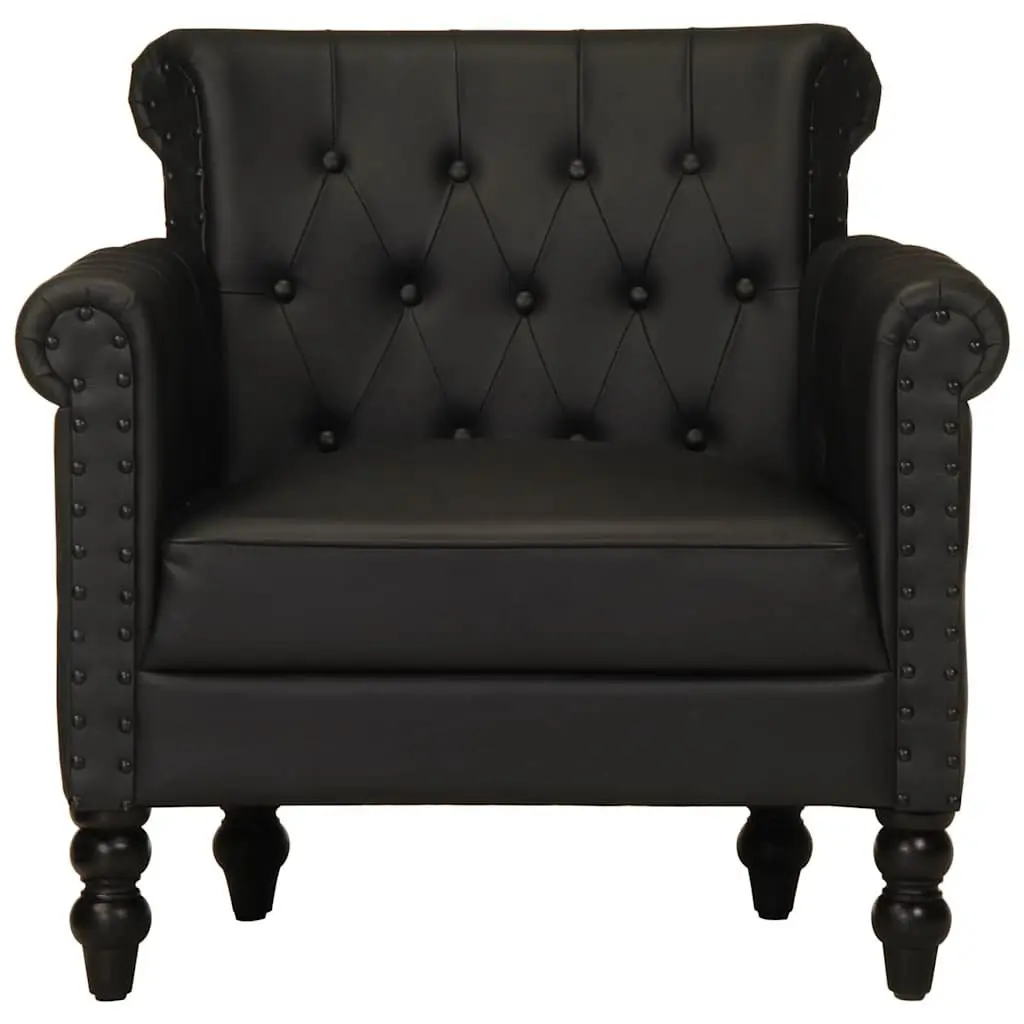 Armchair Real Goat Leather Black Solid Mango Wood Legs