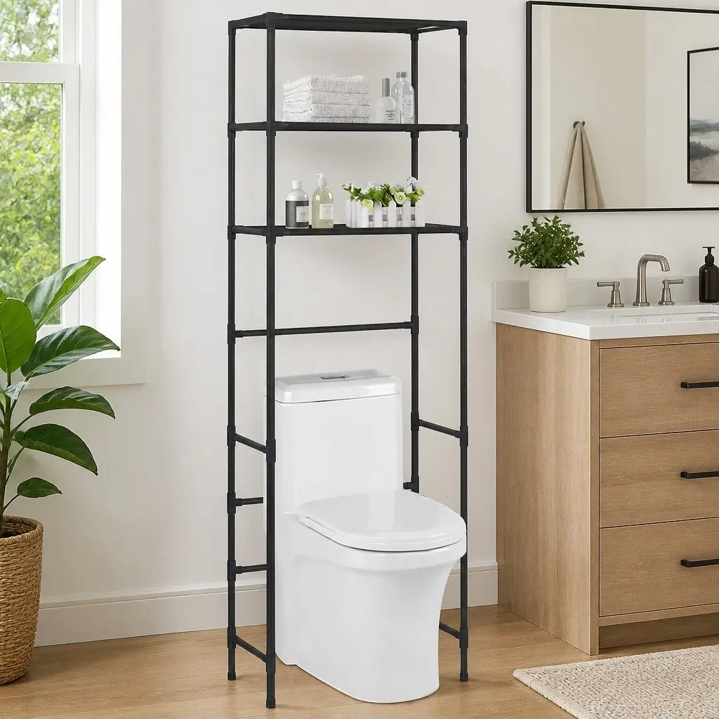 3-Tier Stainless Steel Over Toilet Storage Rack Black Bathroom Organiser Shelf Unit