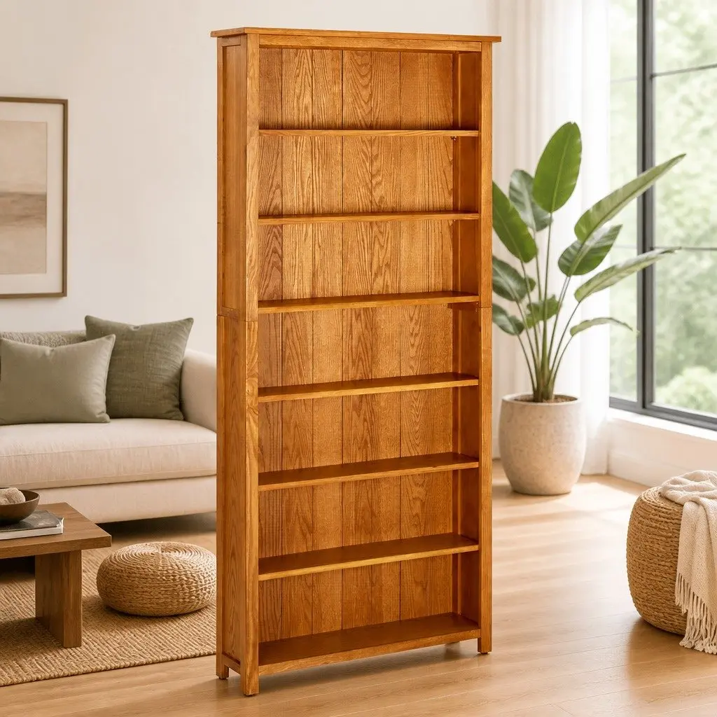 7 Tier Bookshelf Solid Oak Wood Brown 90x22.5x200 cm Storage Display Unit