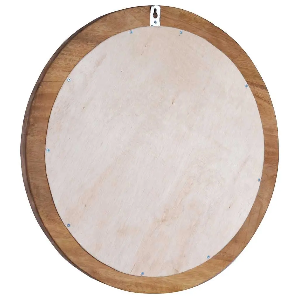 Round Mirror 60cm Rustic Teak Wood Frame Handmade Brown Wall Mount Home Decor