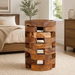 Handmade Teak Nightstand 30x30x45 cm Brown