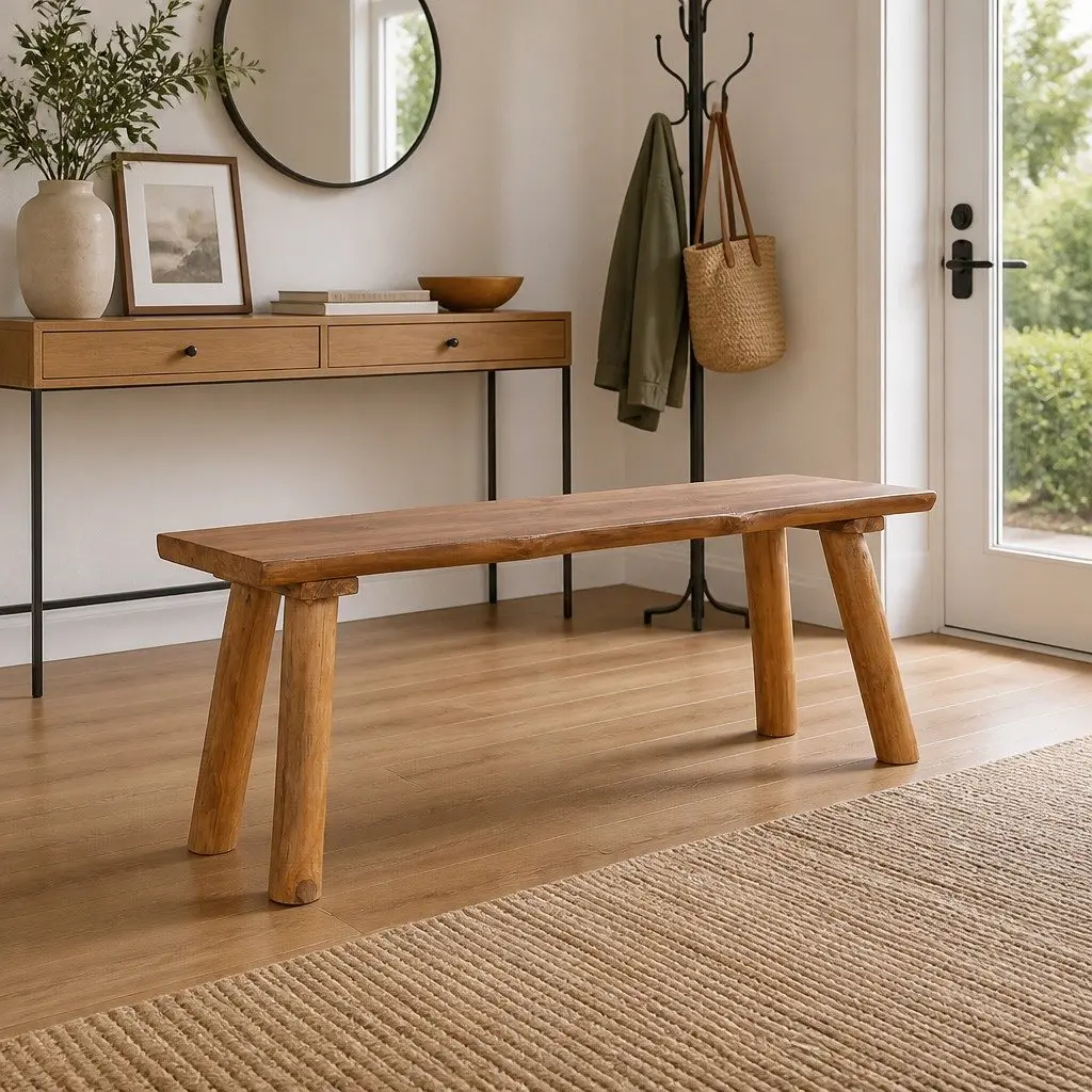Solid Teak Wood Garden Bench 120 cm Brown Indoor Outdoor Seating Furniture