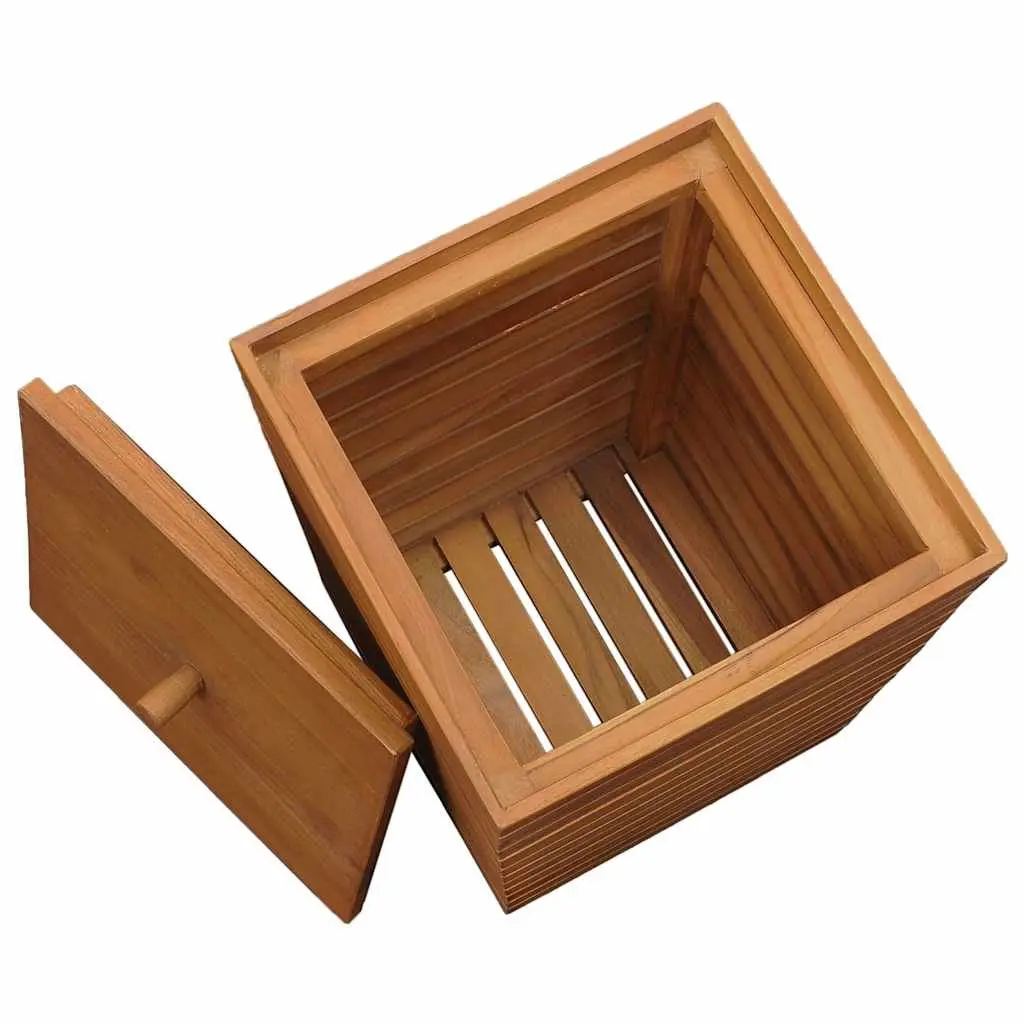 Laundry Basket 30x30x45cm Brown Slatted Design Storage Bin Wooden Household