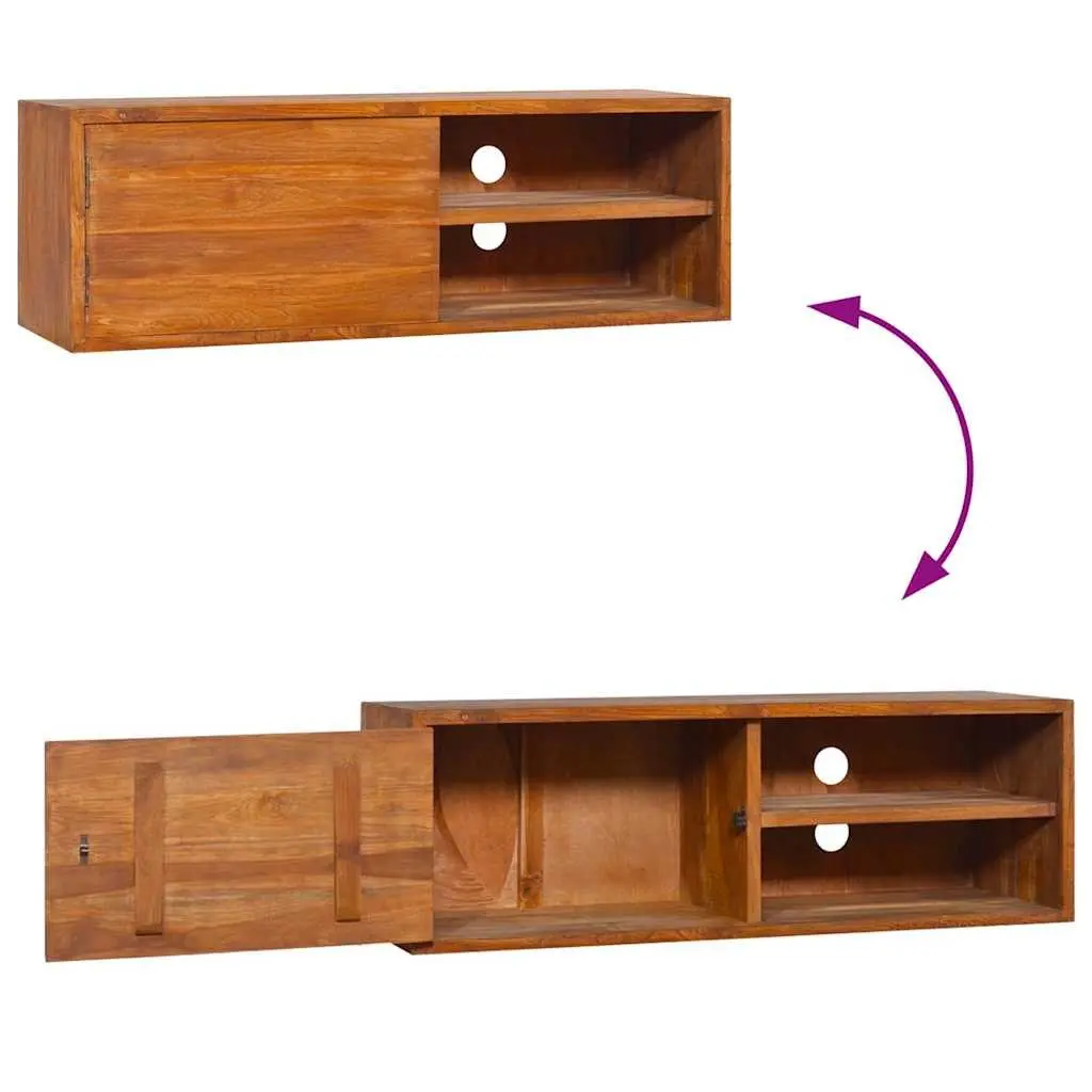 Wall-mounted TV Cabinet Solid Teak Wood Storage Unit Brown 90x30x30cm
