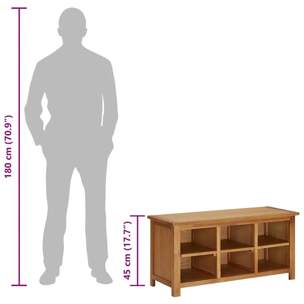 Wooden Shoe Rack Bench Solid Oak Wood and MDF 90 x 37 x 45 cm Brown 6 Compartment Storage Organiser
